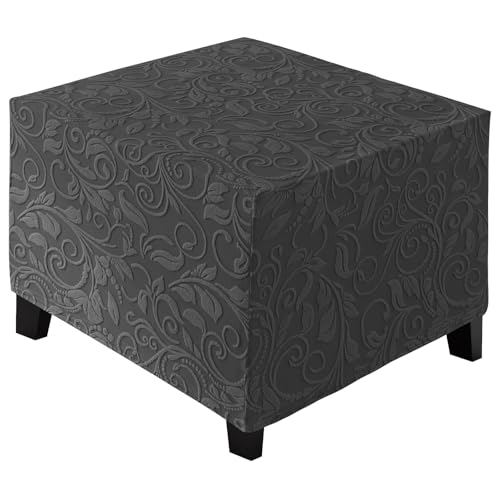 ele ELEOPTION Stretch Ottoman Covers, Square Footstool Cover, Velvet Jacquard Removable Washable Stretch Pouffe Cover Anti-Slip Dust-proof Ottoman Slipcover, Large (43-56cm), Dark Gray - Cosy Home Interiors ele ELEOPTION Stretch Ottoman Covers, Square Footstool Cover, Velvet Jacquard Removable Washable Stretch Pouffe Cover Anti-Slip Dust-proof Ottoman Slipcover, Large (43-56cm), Dark Gray