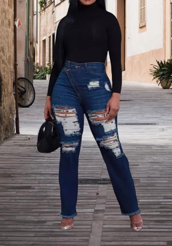 Ptorlio Womens Ripped Jeans High Waisted Bootcut High Waisted Distressed Y2K Streetwear Causal Denim Pants3