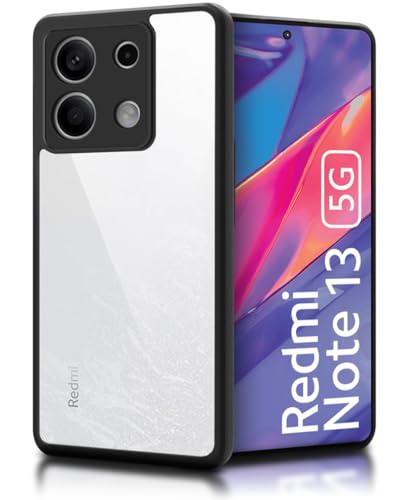 Image of WOW IMAGINE Shockproof Hybrid Back Cover for Mi Redmi Note 13 5G | Hard Slim fit Back Case | PC & TPU | Clear Transparent Case - Black