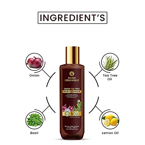 Image of Khadi Organique Tea Tree Shampoo | SLS & Paraben Free | Herbal Cleanser | for Itchy Scalp | Controls Hairfall, Removes Dandruff & Excess Oil | Strong, Smooth & Healthy Hair | 200 ml (Pack of 1)