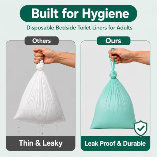 Image of Bedside Commode Toilet Liners, 50 Liners | Extra Thick, Leak Proof, Fits Most Bedside Commodes Pail, and Adult Potty Chairs