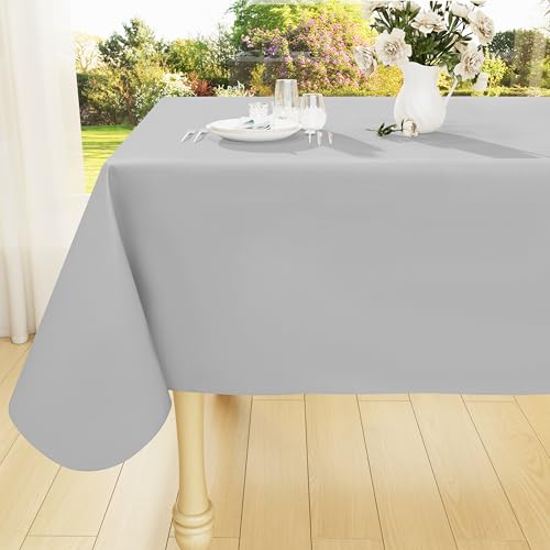 Image of Smiry Square Table Cloth 60x60 Inch, Waterproof Wipeable Vinyl Tablecloths Protector, Oil Spill Proof Plastic Table Cover for Dining, Picnic, Camping, Outdoor, Light Grey