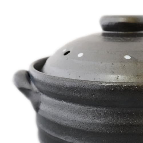Banko-Ware-Japanese-Rice-Cooker-Pot-for-IH-and-Gas-Stove-Double-Lid-Durable-Metal-Bottom-Oven-Safe-Cute-Dot-Design-Includes-English-Instruction-Manual-Black-lid
