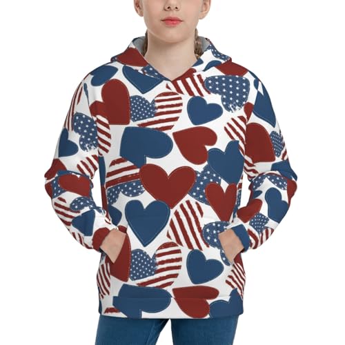 American Flag Heart Symbol Kid Hoodies Boys Sweatshirts Girls Pullover with Pocket