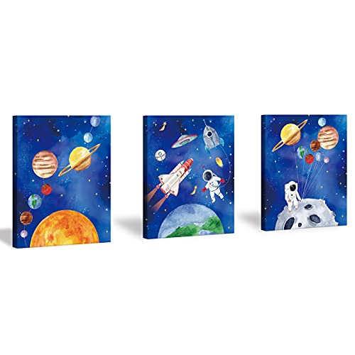 CHDITB Framed Outer Space Art Prints Cartoon Watercolor Planet Wall Art Set...