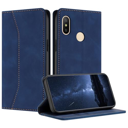 Mo-Beauty Coque Xiaomi Redmi 6 Pro/Mi A2 Lite, Custodia Xiaomi Redmi 6 Pro Libro, Xiaomi Mi A2 Lite Cover, Premium Portafoglio Protezione Wallet Libro Flip Case Magnetica Supporto Custodia(Blu)