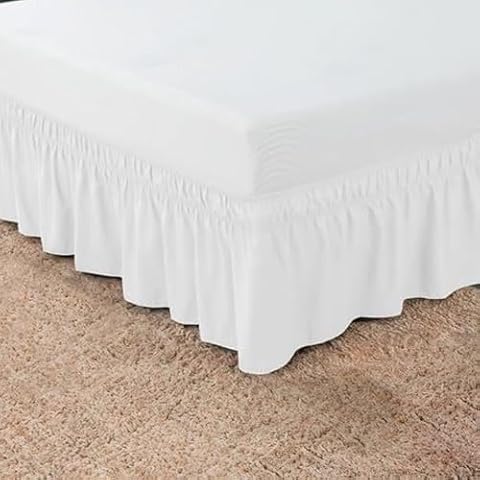 HIGH LANE BEDDING King Wrap Around Bed Skirts with 12"" Drop - Three Sides Fabric Adjustable Elastic Dust Ruffle Silky Soft -800 TCPure Cotton Bed Skirt with 12"" Drop-King(76""X 80"") White Cover