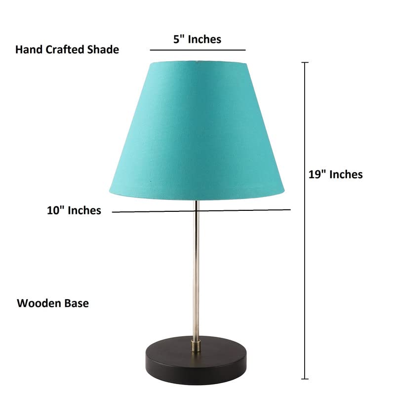 Image of Silver Table Lamp with Handmade Conical Teal Shade, Minimalist Design, for Couple Dinner /Coffee Table /Restaurant /Bedroom, On /Off Switch Long Wire