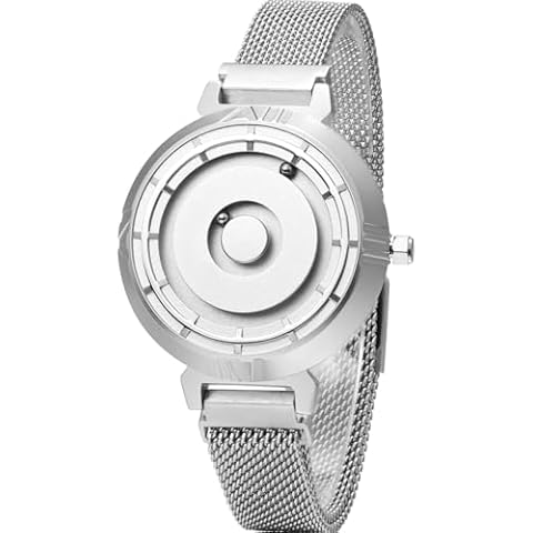 EUTOUR Women Watch Magnet Watch No Glass Ball Bearing Watches Quartz Elegance Minimalist Wristwatch with Stainless Steel Mesh Bracelet Silver 36 mm Cover