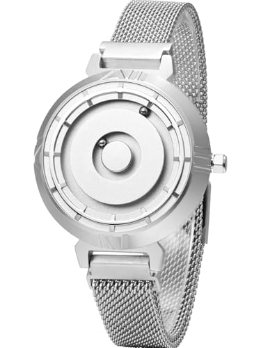 EUTOUR Reloj Mujer Magnetico Elegante Designer Minimalista Cuarzo Sin Vidrio Rodamiento de Bolas Relojes de Pulsera para Mujeres con Correa de Acero Inoxidable Platead