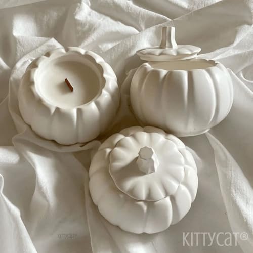 Image of Kitty Cat Concrete Pumpkin Jar Vanilla Scented Soy Wax Candle | Handmade Concrete Pumpkin Candle with Lid | Long-Lasting Aroma | Aesthetic Home Decor & Gifting | Clean Burn | Premium Vanilla Candle