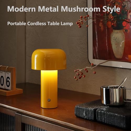 Image of NYRWANA Table Lamp, LED Rechargeable Lamp, Lamps for Home Decoration, Night Lamp for Bedroom, Lamp for Bedroom, Bedside Lamp, Light Lamp, Stepless Dimming, 3 Colour Touch Control - Metal (Yellow)