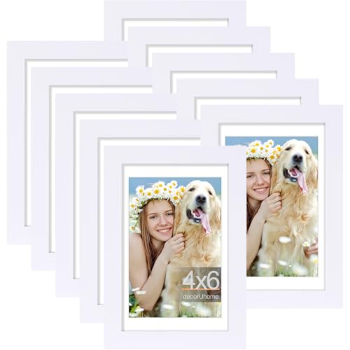 decorUhome 4x6 Picture Frame Set of 10, Display Photos 3.5x5 with Mat or 4x6 Unmatted for Picture Frames Collage Wall Decor, White