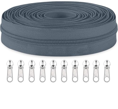 Image of Zipper Roll (Number : 5) 5 Meter with 10 Zip Puller - Two Way Open-Ended Nylon Zipper (Grey, 5 Meter)