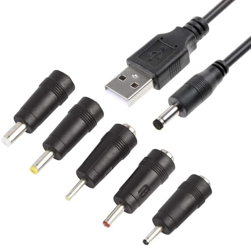 USB to DC Cable,1m Universal 5V USB Power Chager Cord DC 5.5 X 2.1mm Plug Adapter with 2.5x0.7mm, 3.5x1.35mm, 4.0x1.7mm, 5.5x2.5mm, 3.0x1.0mm Connectors Compatible for Laptops, Router, Keyboard