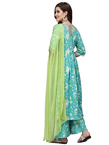 Image of Stylum Women's Floral Printed Cotton Pleated Kurta Palazzo Dupatta Set