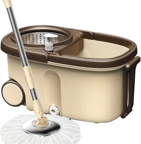 Negosu 回転モップバケツ、車輪付き手押しモップ、モップバケツ、フロアモップバケツ トルネード回転モップ 掃除セット フロアモップ 水切り・洗浄 ペダルなし 上下押すだけでモップが回転し (+モップヘッド2個)