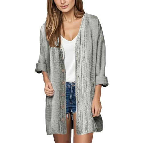 Chaqueta de punto larga para mujer con botones, elegante cárdigan de manga larga con cuello en V, chaqueta de punto larga fina, chaqueta ligera informal, chaqueta de verano, chaqueta de ocio, sudadera