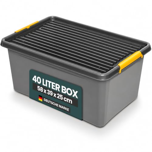 Aufbewahrungsbox mit Deckel & Rollen, Grau, nässegeschützt (40 L) – Ansicht 1