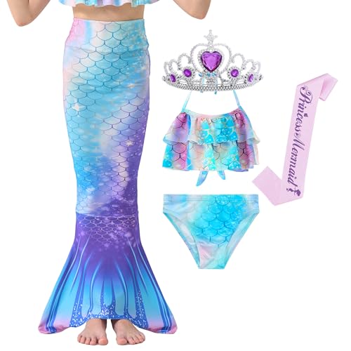 GALLDEALS Girls 3 Piece Swimsuits Bathing Suits Bikini with Matching Cover Up Skirt 3 to 4 Years Blue Pink