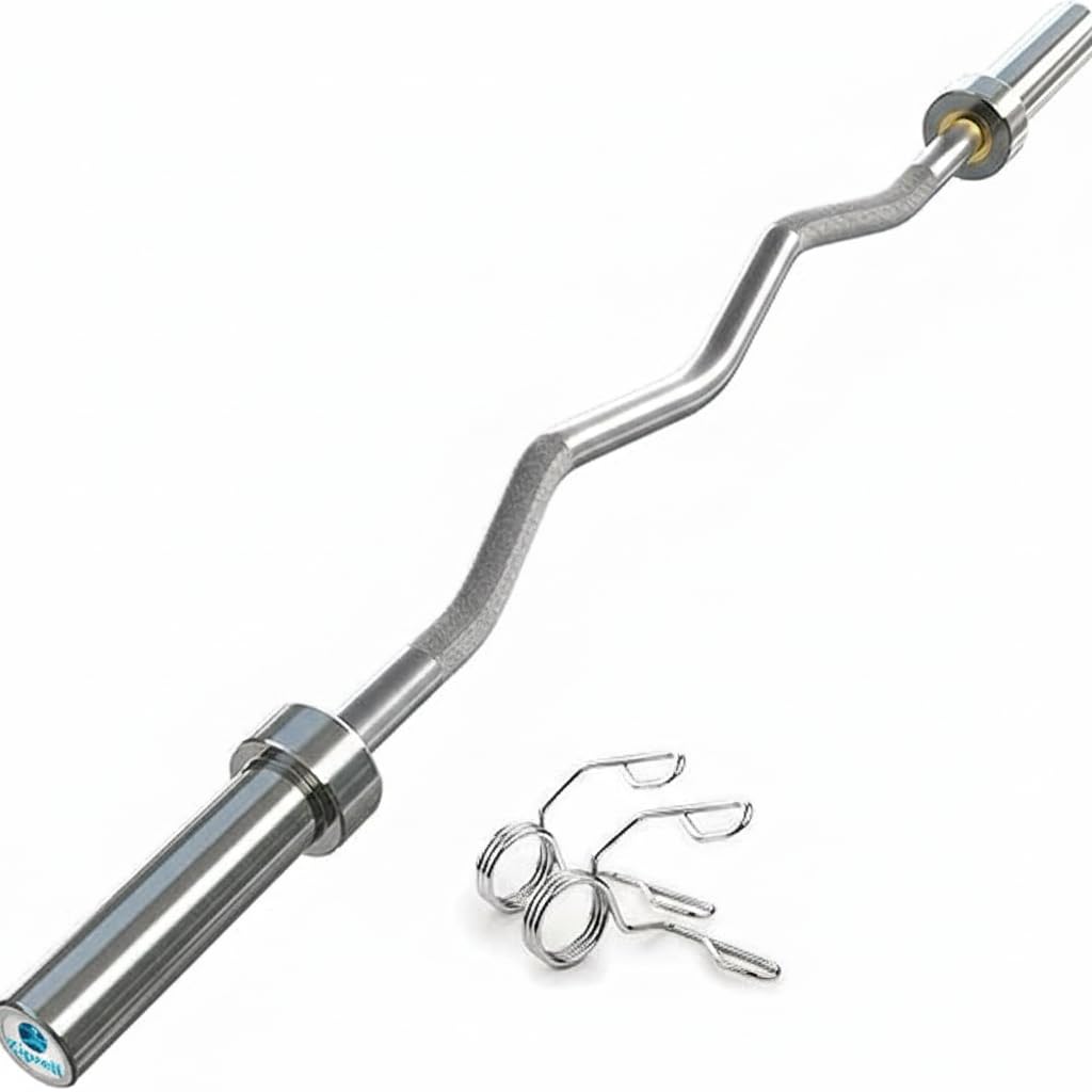 Zipzell® Sports 3 Feet Curling Olympic Barbell Rod with Spring Locks, Steel Construction, 30mm Internal 50mm Outer Diameter, Zig Zag Knurled Grip for Bench Press