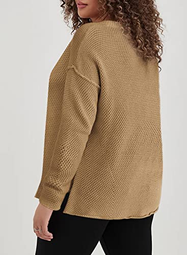 Image of Eytino Womens Plus Size Sweaters Casual Long Sleeve Loose V Neck Button Henley Tops Pullover Knit Jumpers,(1X-5X)