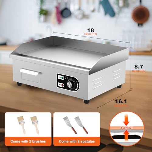 Image of 18'' Commercial Electric Griddle - Electric Cast Iron Griddle w /Stainless Steel Material and Non-Stick, 110V Commercial Griddle w / 1 /2 inch Thick Iron Cooking Plate for Indoor and Restaurant