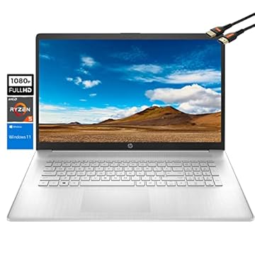 HP Laptop de 17 polegadas Windows 11 | AMD Ryzen 5 5500U Beat i7-1165G7| CA sem fio | USB C | Bateria de longa duração | Moldura estreita widescreen | Teclado numérico | Webcam | Cabo HDMI (32 GB DDR4