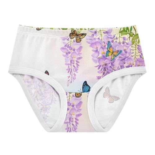 Watercolor Purple Wisteria Flowers Panties Little Girl Toddler Underwear Floral Cotton Funny Briefs Undies Kids 2t