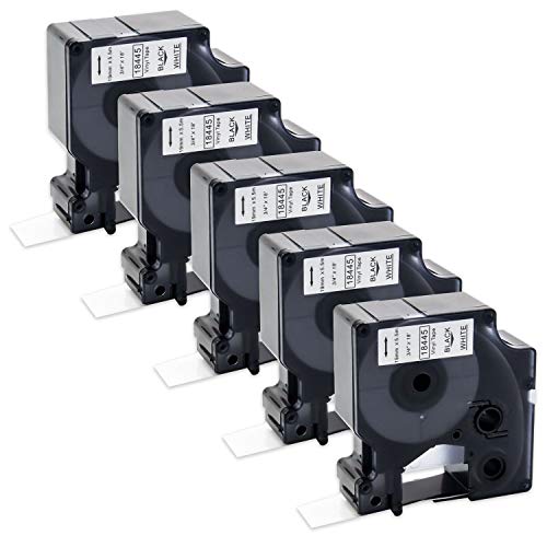 Absonic Compatible Label Tape Replacement for DYMO 18445 3/4'' White Rhino Industrial Permanent Vinyl Tape for LabelWriter RhinoPro 5200 5000 4200 6000 Label Maker, Black on White, 19mm x 5.5m, 5-Pack