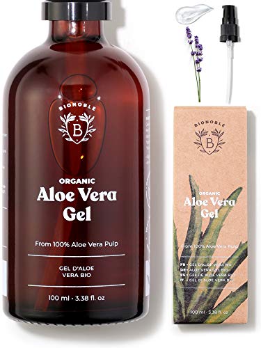 Gel de alOE vera orgânico | Feito com polpa fresca de aloé 100% puro óleo essencial de lavanda | Sem Xantano | rosto, contorno dos olhos, couro, cabelo | garrafa de vidro bomba (GEL, 100 ml)
