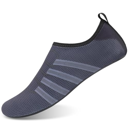 Mens Womens Water Shoes Quick Dry Barefoot Shoes Non-Slip Aqua Socks for Beach Swim Grey White Line2