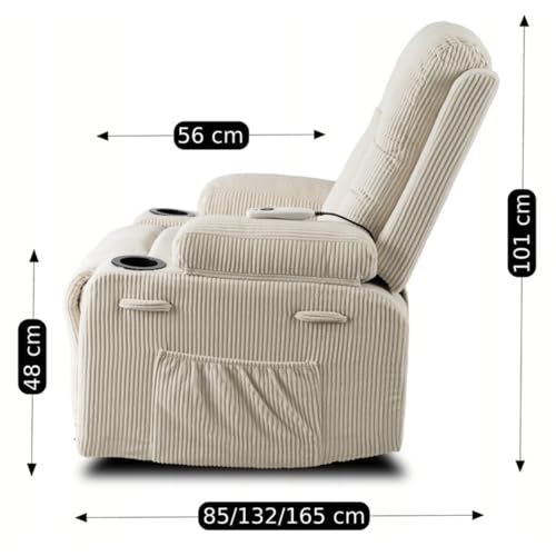 MEBEL ELITE Massagesessel Box beige – Relaxsessel mit Massagefunktion und Liegefunktion, TV Sessel mit Fußstütze und Getränkehalter, gepolsterter Kinosessel für Wohnzimmer – Bild 3