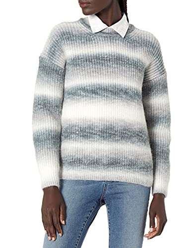 Image of Cable Stitch Women's Ombre Space-Dyed Crewneck Sweater - Long Sleeve Color Block Rainbow Striped Pullover Top