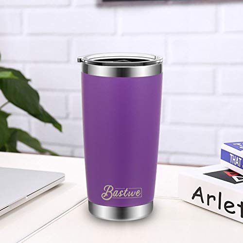20oz and 30oz Stainless Steel Tumblers with Straws, Bastwe Double Wall Vacuum Insulated Travel Mug, Coffee Cup for Home, Office, School, Works Great for Ice Drink, Hot Beverage (2 Pack, Purple)