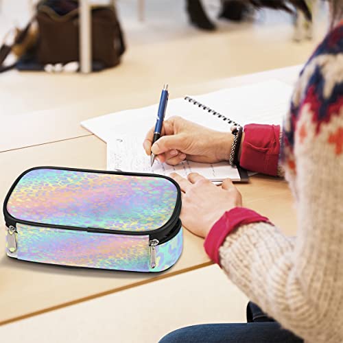 Image of Leopard Print Leather Pencil Case Pen Holder Large Capacity Black Stationery Organizer Pencil Bag with Zipper for Boys Girls Rainbow Leopard Skin Pencil Pouch Storage Box for School College Office