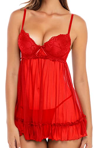 Rene Rofe Push Up Babydoll - Sexy Lingerie Chemise Babydoll withUnderwire Support and matching G-String Panty