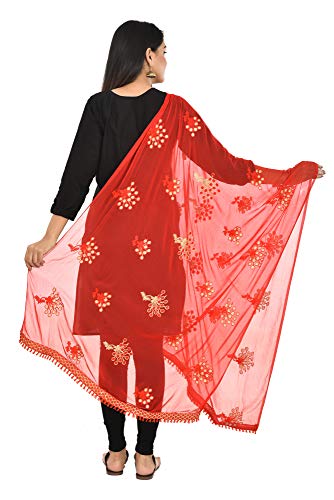 Image of YOUTHQUAKE Heavy Embroidered Work Chiffon Dupatta for Womens & Girls With Fancy Lace