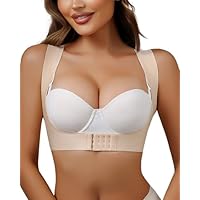 USEASY Cinta de peito com fecho frontal para mulheres, corretor de postura leve, sem mangas, emagrecedor, suporte para as costas, Bege, M