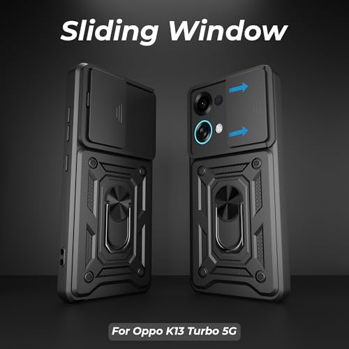 Image of A rtistque Armor Bumper Back Case Cover for Oppo K13 Turbo / K13 Turbo Pro | Stylish Ring Holder & Inbuilt Stand | Sliding Camera Cover | Oppo K13 Turbo Back Cover - Black
