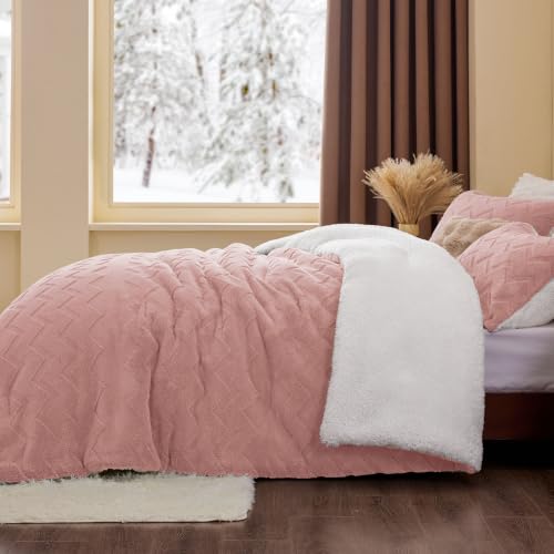 Image of BEDELITE Fluffy Sherpa Twin Comforter Set,Dusty Pink | Super Soft & Warm Fleece Bedding, Luxury Fuzzy Comforter for Winter, Heavy Plush Bedding Set,1 pillowcase