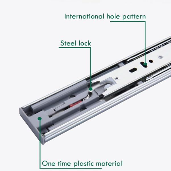 Volo Mild Steel Heavy Duty Telescopic Push to Open Slide/Drawer Slides Ball Bearing 3-Fold Full Extension Side Mount Rail Runners (Silver) (10 Inches) 2