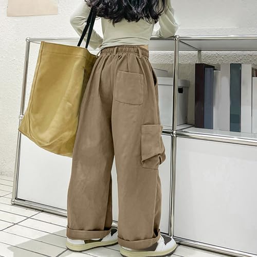 Cargo Pants for Girls Drawstring Waist Y2k Wide Leg Trousers with Pockets Parachute Pants Uniform Pants4