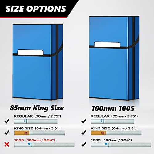 Roygra Cigarette Case, Aluminum Magnetic Switch, 20 Capacity - 3 Pack (Black + Silver + Blue, 100Mm 100S) #TOP1