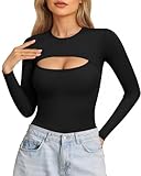 ALGALAROUND Women's Cutout Tops Basic Long Sleeve Round Neck Slim Fit T-Shirts