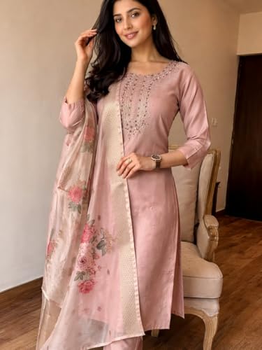 VELORA STYLE Women's Dusty Pink Rayon Kurta Set - Image 5