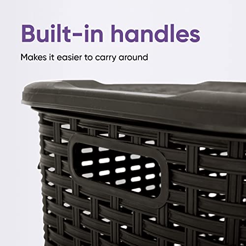 Laundry Hamper Basket With Lid 60 Liter - Deluxe Wicker Style Brown Color - 1.70 Bushel Bin With Cutout Handles To Storage Dirty Cloths In Washroom Bathroom, Or Bedroom. By Superio #TOP3