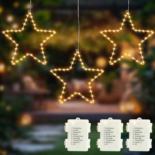 Hopelit 3 Stück LED Stern Fensterdeko Hängend 45 LED Warmweiß...