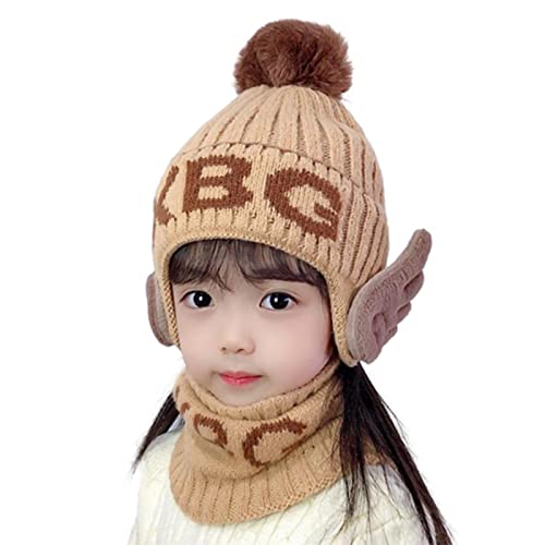 Scarf Set Pullover Knitted Hat Unisex Letters Wool Hat with Daily Wear for Over 2-Year Old Khaki