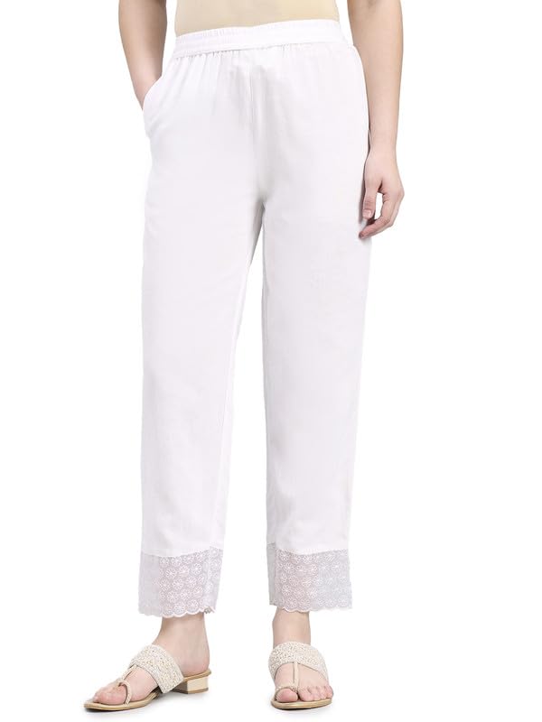 Image of GO COLORS Rayon Blend Ethnic Pant Organza for Women Full Length| Mid Rise, Lace Design